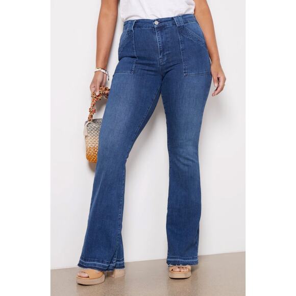 FRAME Le High Flare Trapunto Stitch Jeans in Aurora Size 33 - Picture 1 of 7